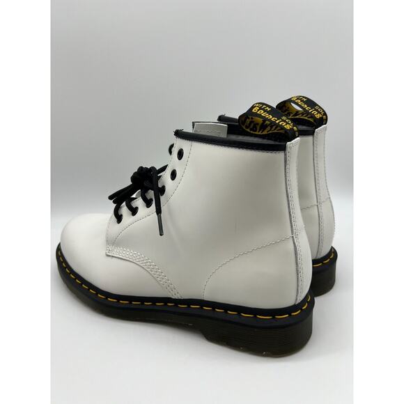Dr. Martens 101 Yellow Stitch White Smooth Leather Ankle Boots Womens 10/Mens 9 - Picture 9 of 12